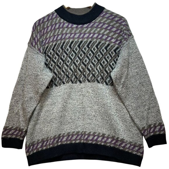Vintage Stefanel Unisex Pullover Wool Sweater Knit L/XL Multi Geometric - Picture 1 of 12